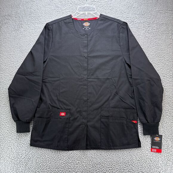 Dickies Tops - Dickies EDS Medical Scrub Jacket Womens Small Black Warm Up Snap Front 86306